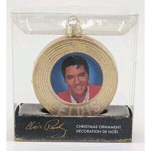 Kurt Adler Elvis Presley Gold Record Glass Christmas Ornament New in Box 3.5"